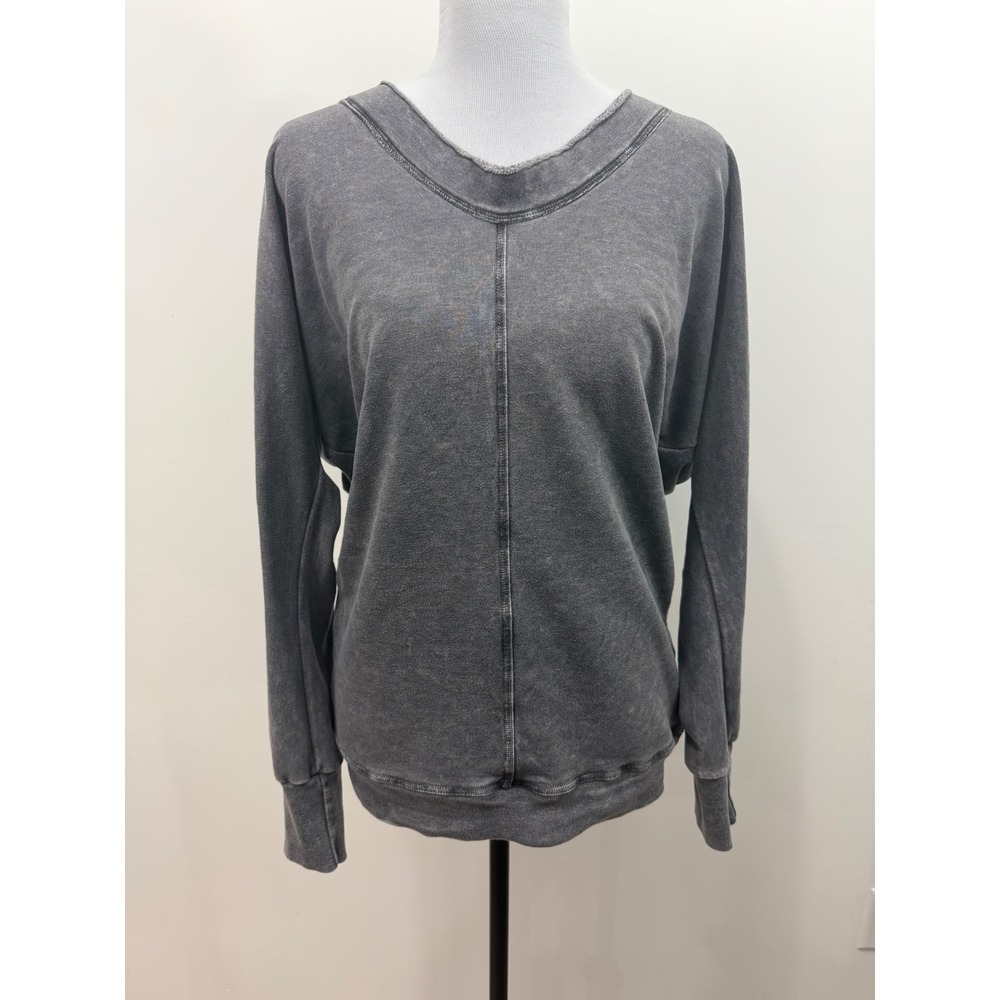 C&C California Womens Small Gray Acid Wash V-Neck Dolman Sweatshirt Made in USA